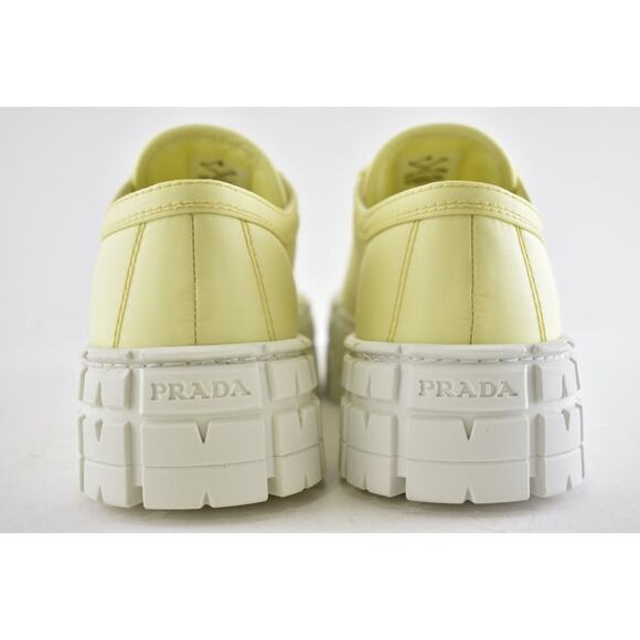 Prada Narciso Yellow Nylon White Platform Lug Sole Flat Low Trainer Sneaker 38.5 - Picture 11 of 12